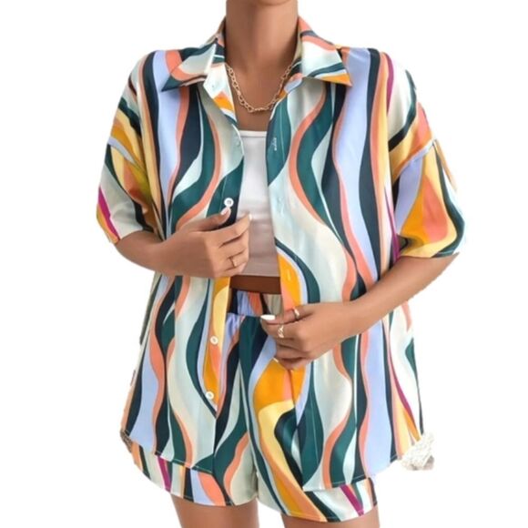 Color block matching two-piece short set sz X-Large